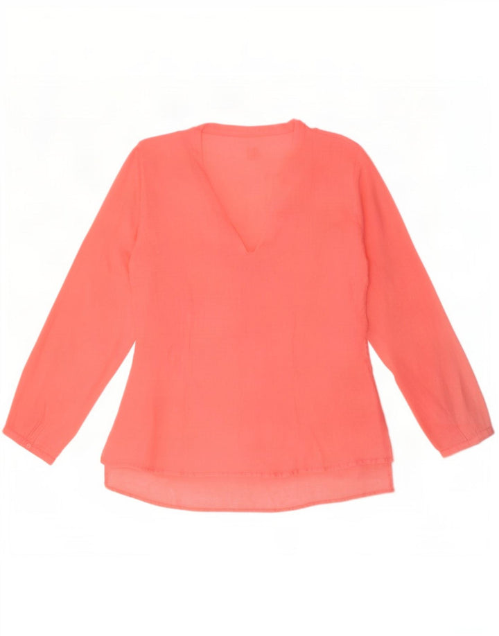 Blusa feminina 120% Lino manga comprida com babado frontal IT 46 linho rosa grande