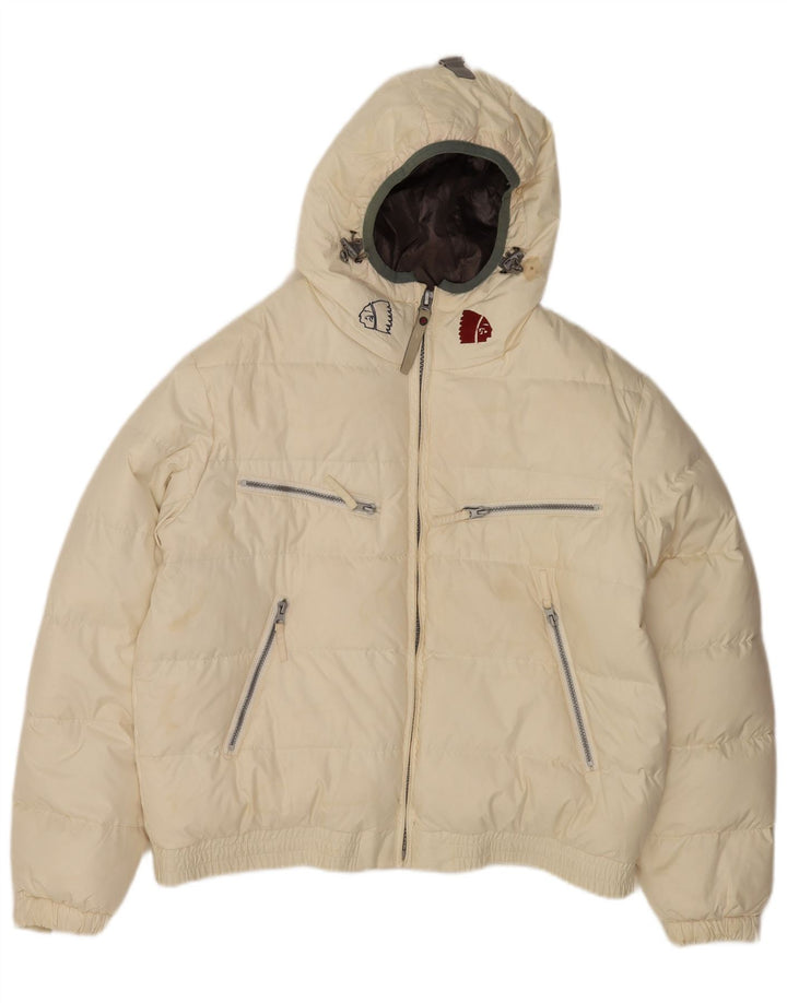 Jaqueta masculina acolchoada com capuz gráfico Americanino UK 40 poliéster branco grande