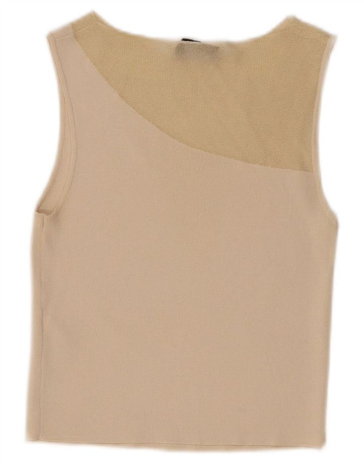 Colete feminino Zara Top UK 8 pequeno bege nylon