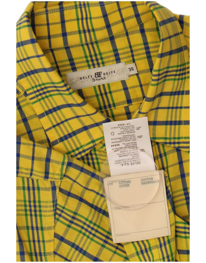 Camisa masculina de manga curta BELFE & BELFE tamanho 39 algodão xadrez amarelo médio