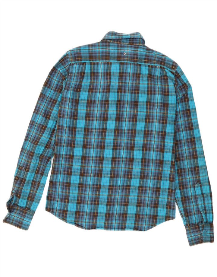 Camisa masculina de flanela Superdry algodão xadrez azul médio