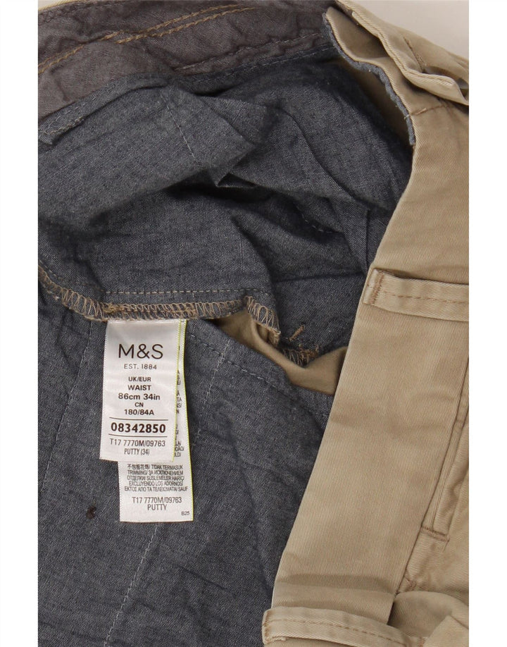 Shorts chino masculino Marks & Spencer W34 grande algodão bege