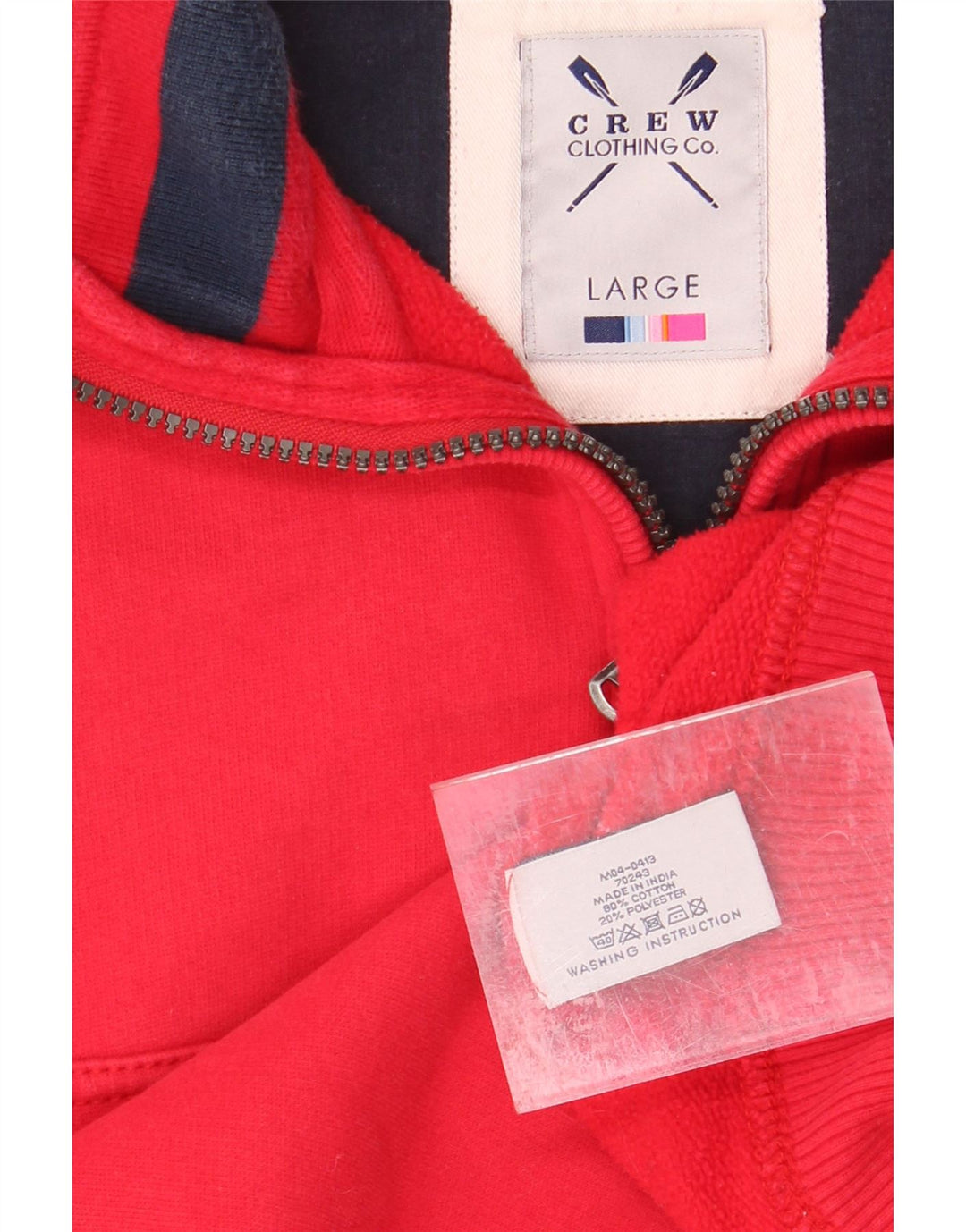 CREW CLOTHING Moletom masculino com zíper e gola alta de algodão vermelho