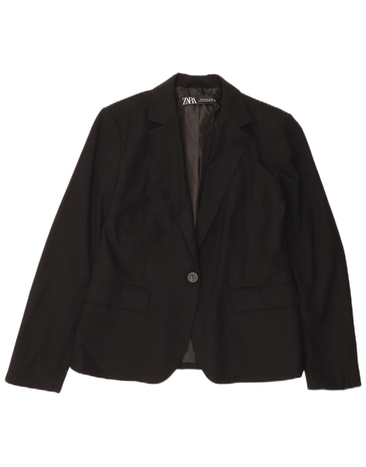 Jaqueta blazer feminina Zara com 1 botão EU 38 poliéster preto pequeno
