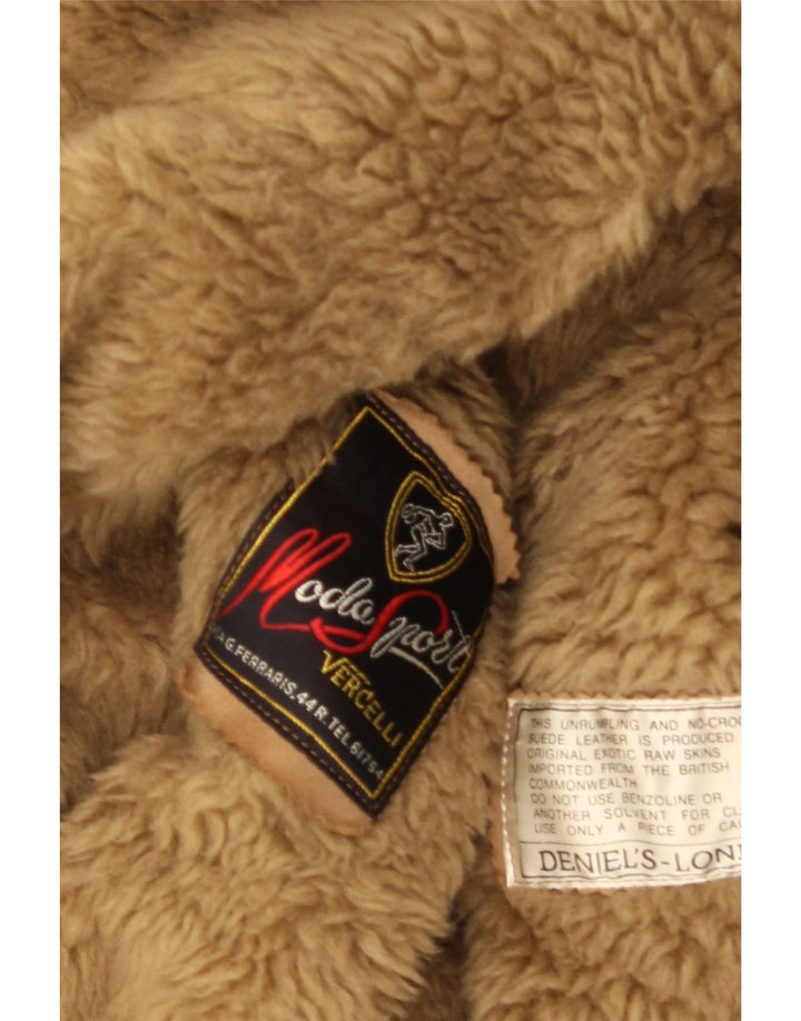 Sobretudo masculino VINTAGE Shearling Reino Unido 38 couro marrom médio