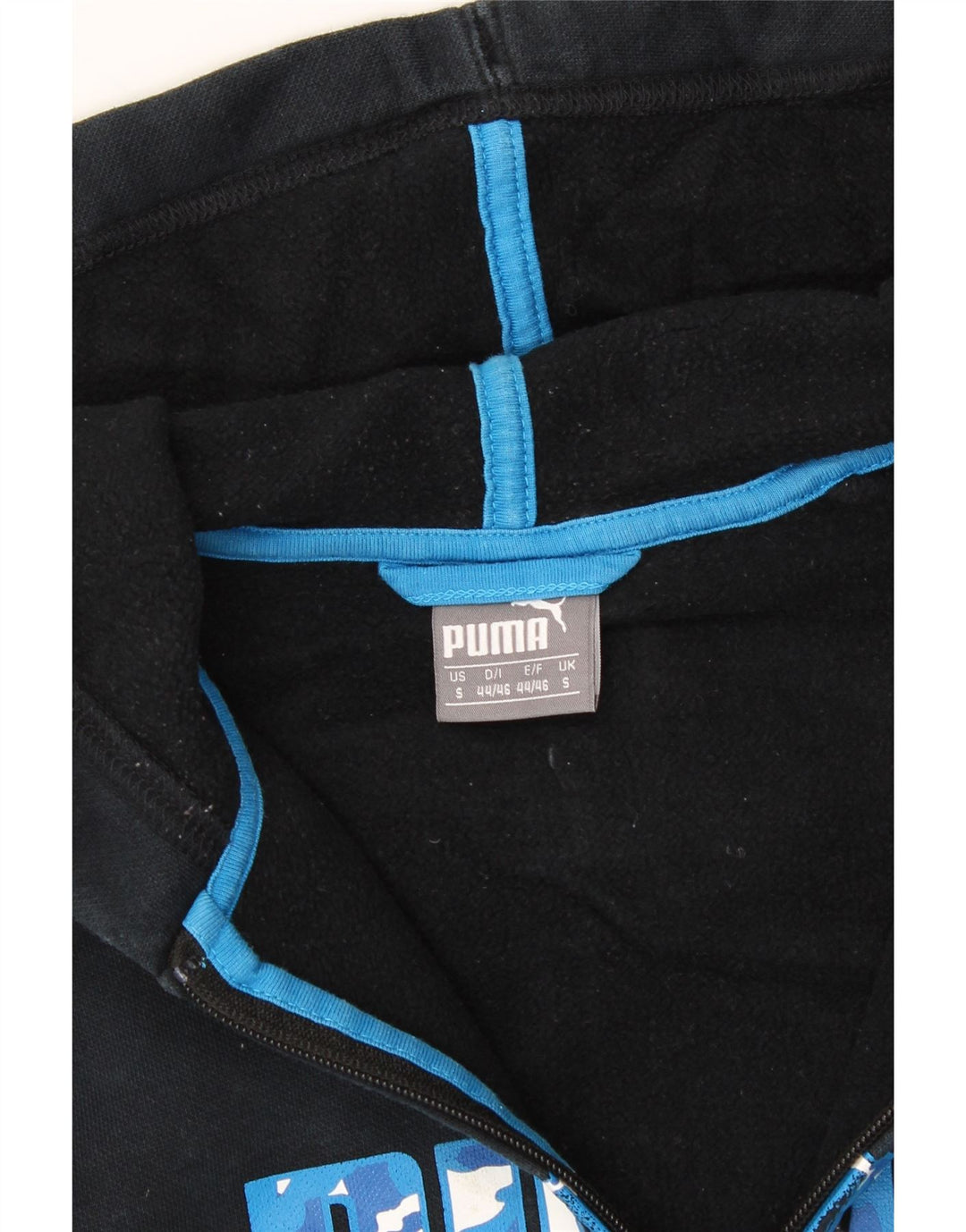 PUMA Mens Graphic Zip Hoodie Sweater Small Navy Blue Cotton Vintage Puma and Second-Hand Puma from Messina Hembry 