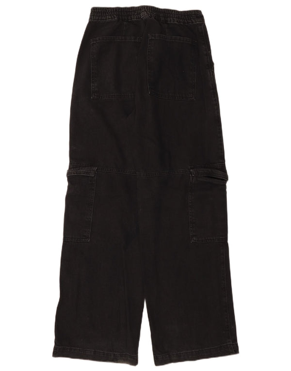 Calça jeans masculina Zara Loose Fit Cargo cintura alta pequena W26 L30 algodão preto