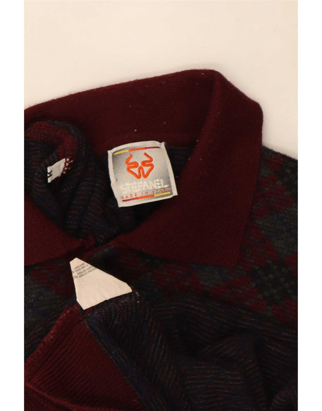 Suéter masculino Stefanel com gola polo médio Borgonha Argyle/lã diamante