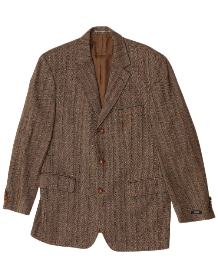 Jaqueta blazer masculina Barisal com 3 botões IT 50 lã virgem marrom grande xadrez