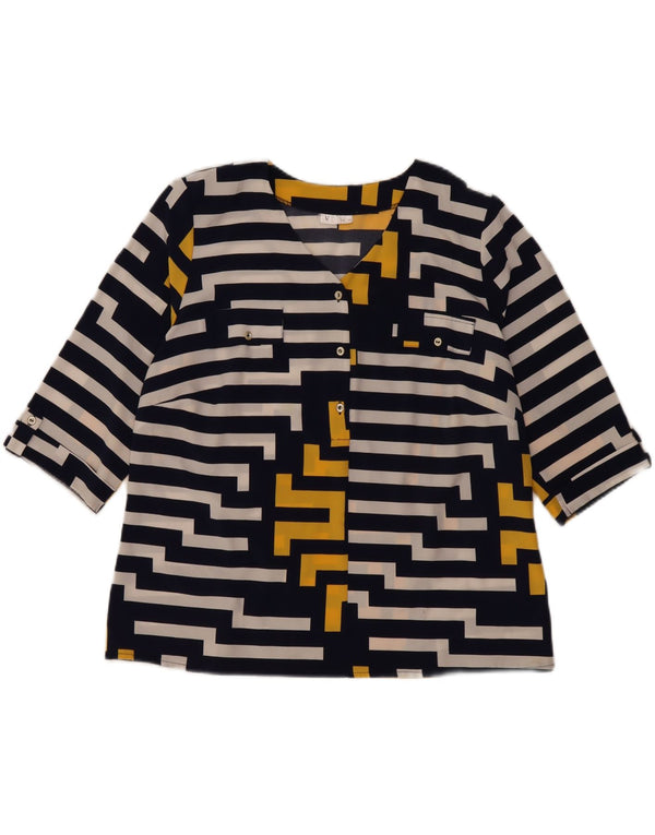 Blusa feminina vintage manga 3/4 top IT 48 XL azul marinho listrado viscose