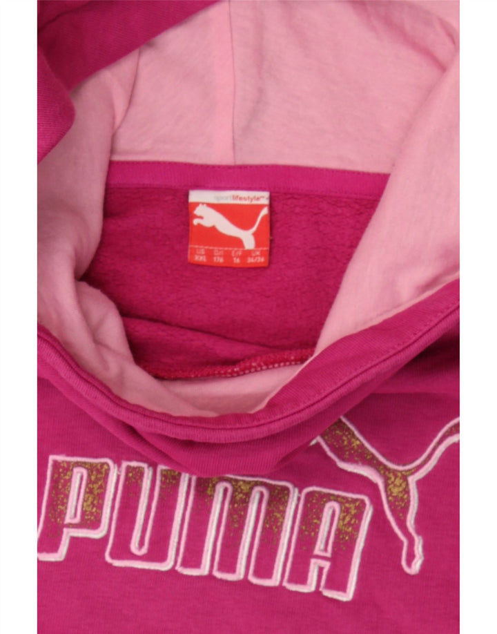 PUMA Girls Graphic Hoodie Jumper 15-16 Years Pink Cotton Vintage Puma and Second-Hand Puma from Messina Hembry 