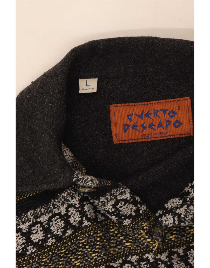 Camisa masculina vintage de flanela grande cinza geométrica