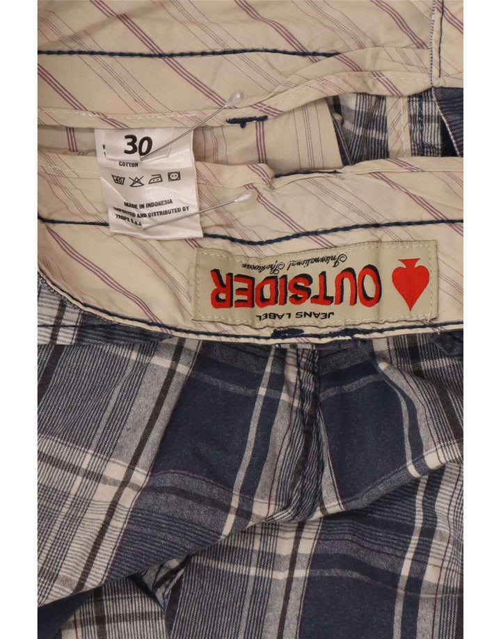 Shorts Chino Masculino Outsider W30 Algodão Xadrez Azul Médio