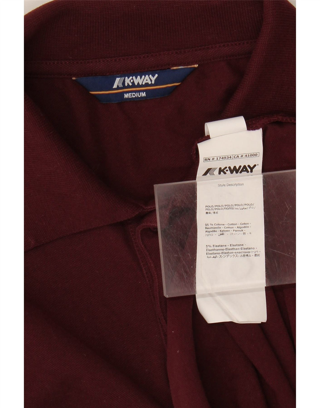Camisa polo masculina de manga comprida K-WAY algodão médio Borgonha
