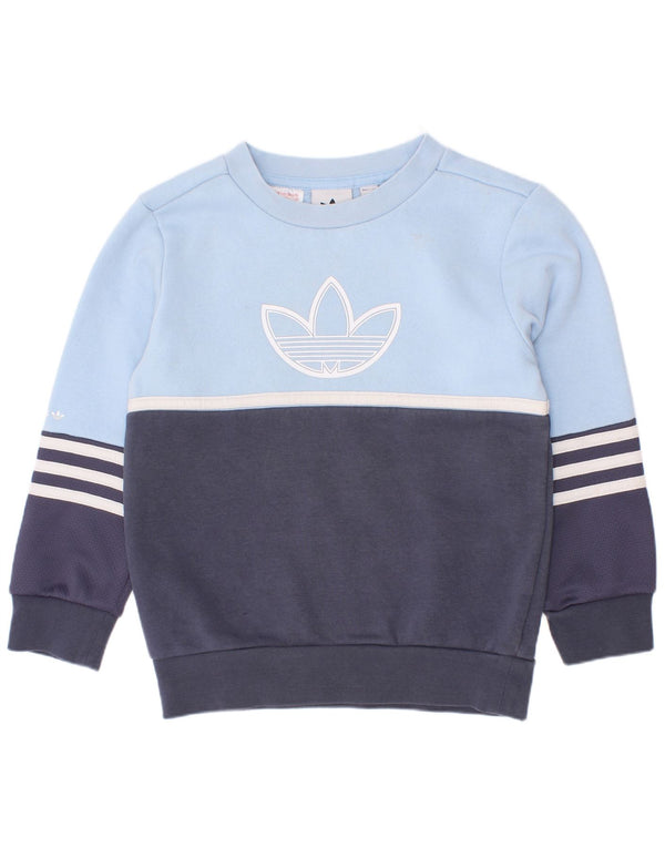 Adidas Meninos Moletom Gráfico Jumper 5-6 Anos Azul Colorblock Algodão