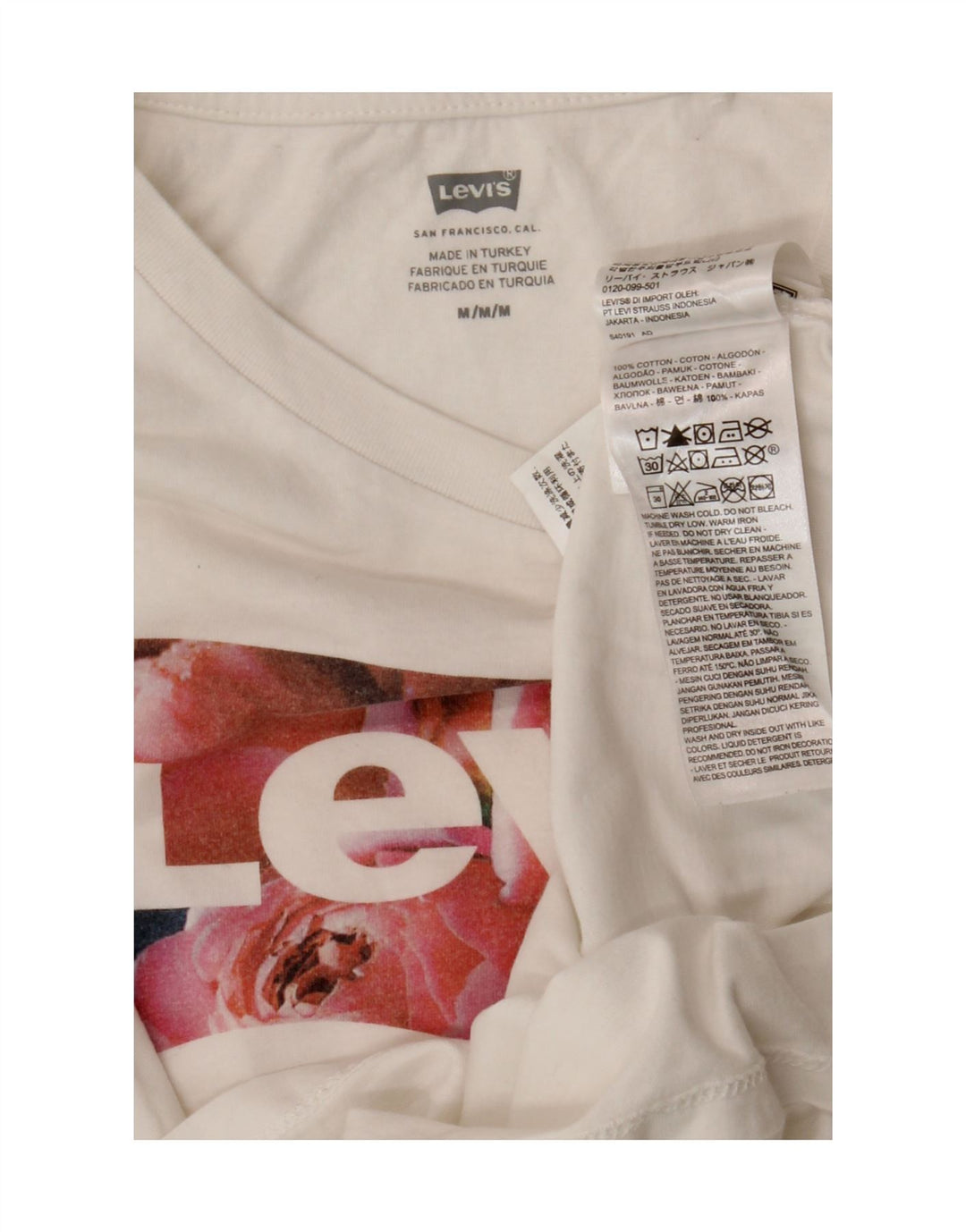 Camiseta feminina gráfica Levi's UK 12 algodão branco médio
