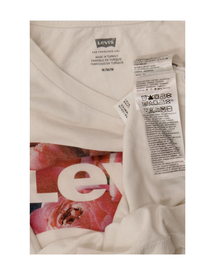 Camiseta feminina gráfica Levi's UK 12 algodão branco médio