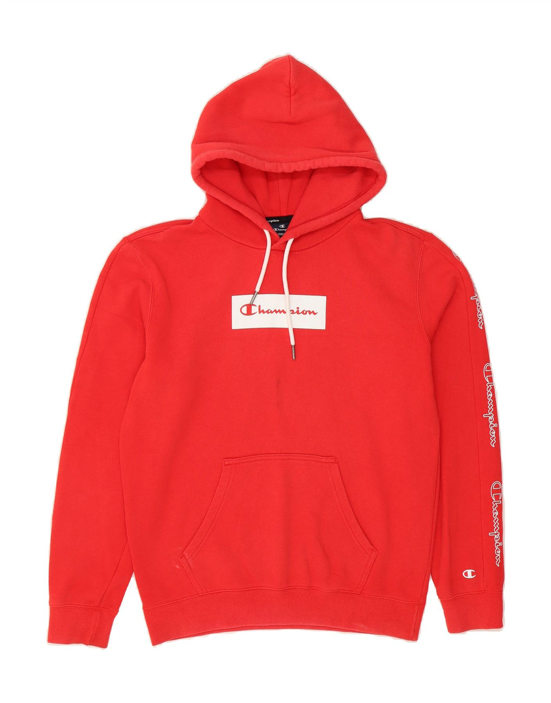 CHAMPION Mens Graphic Hoodie Jumper Small Red Cotton Vintage Champion and Second-Hand Champion from Messina Hembry 