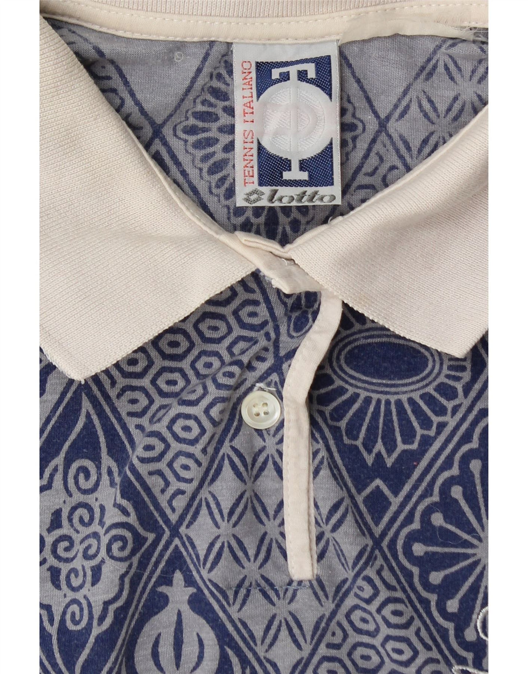 Camisa polo feminina sem mangas LOTTO Reino Unido 12 azul médio geométrico