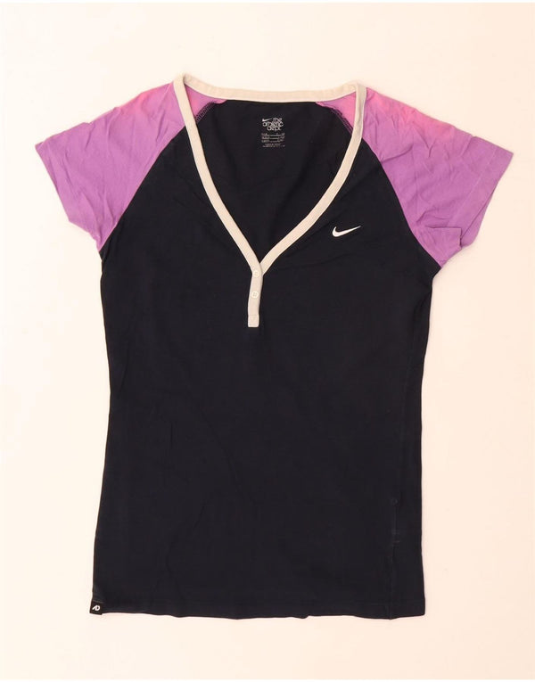Camiseta feminina Nike UK 8/10 pequena preta colorblock algodão