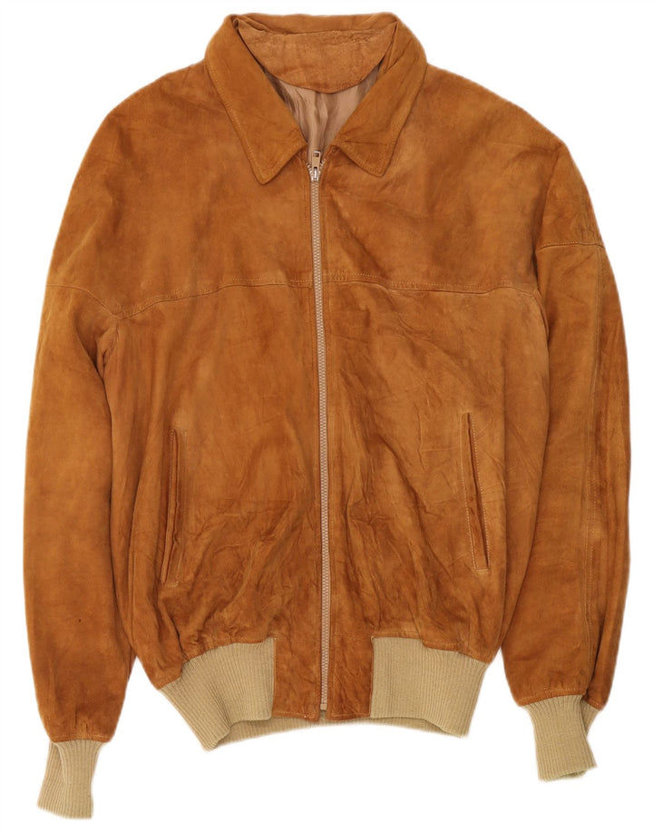 Jaqueta bomber masculina vintage de camurça Reino Unido 40 grande couro marrom