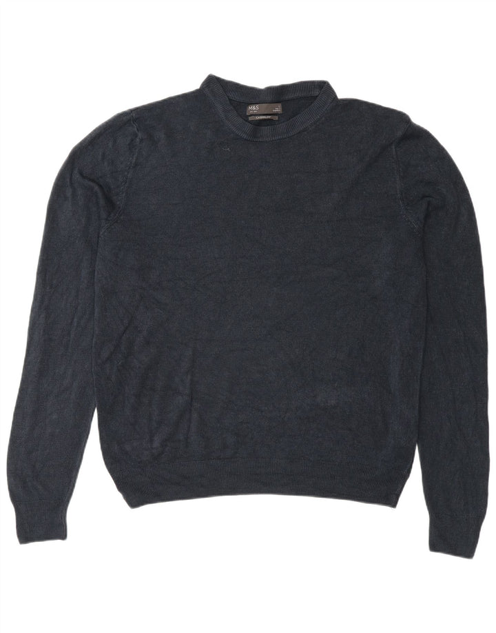 Suéter masculino Marks & Spencer com gola redonda grande acrílico azul marinho