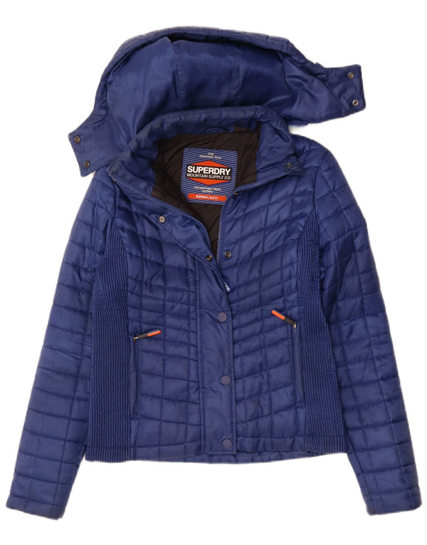 Jaqueta acolchoada com capuz feminina SUPERDRY UK 12 poliéster azul marinho médio