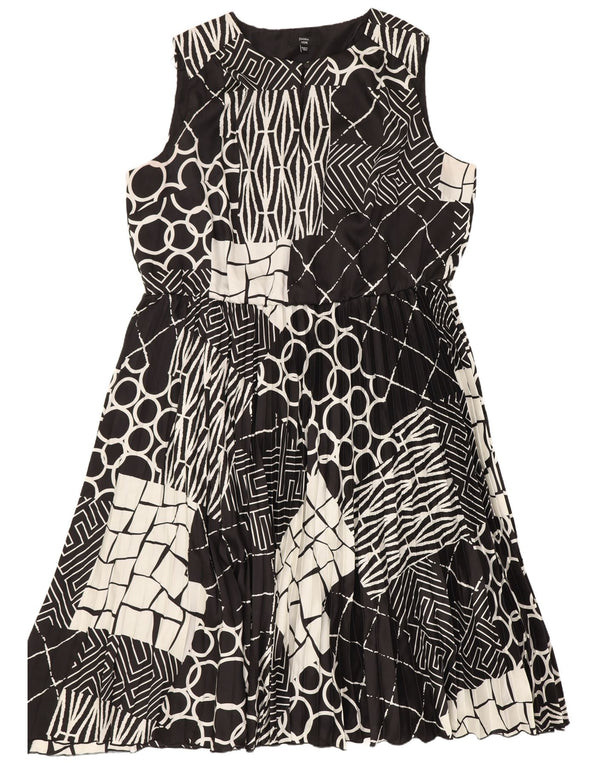 Vestido feminino Joanna Hope sem mangas evasê UK 26 5XL preto geométrico
