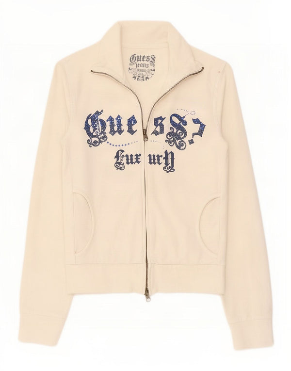 Guess Womens Graphic Tracksuit Top Jacket Reino Unido 10 Pequeno Algodão Branco