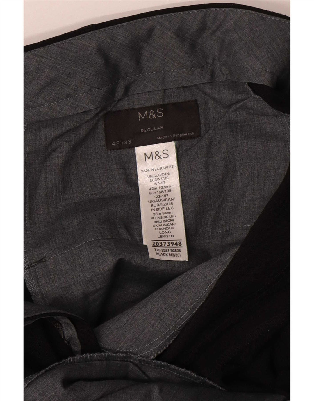 Calça masculina de terno reto Marks & Spencer W42 L33 poliéster preto