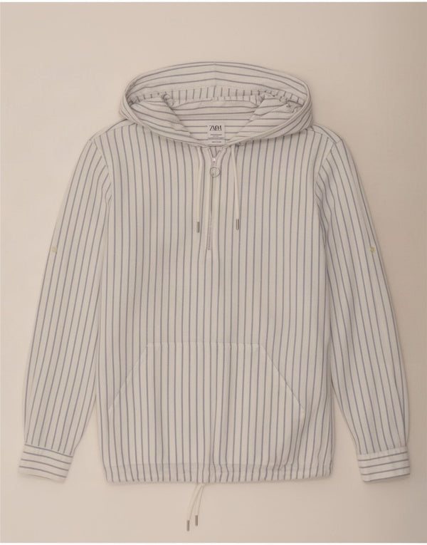 Pulôver masculino Zara com capuz e ajuste relaxado de algodão listrado azul médio