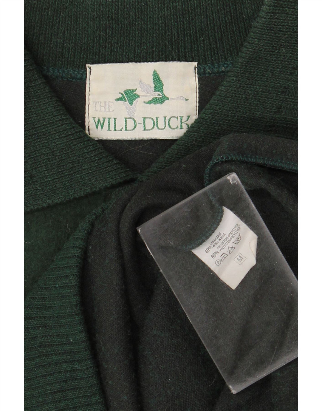 Suéter masculino vintage com gola polo e lã verde médio