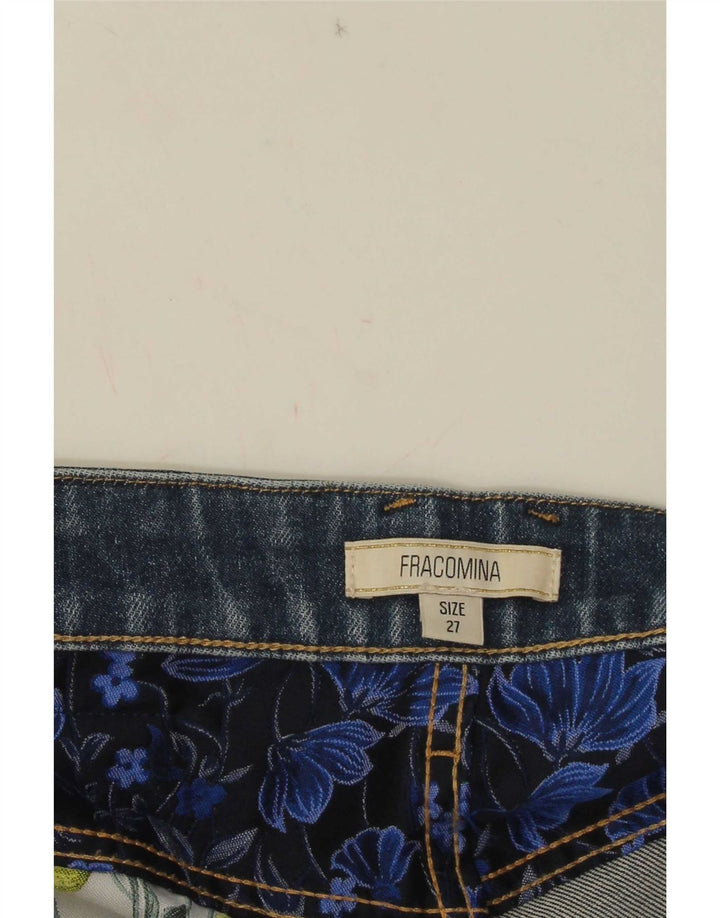 Shorts jeans feminino Fracomina W27 pequeno patchwork azul