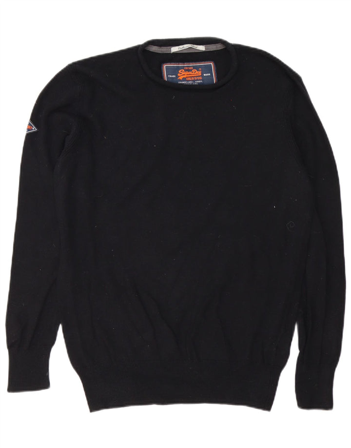 Suéter masculino Superdry com gola redonda e algodão preto pequeno