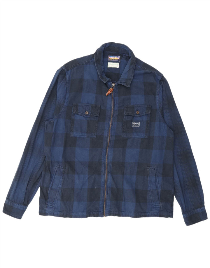 Camisa masculina de flanela Superdry 2XL algodão xadrez azul marinho