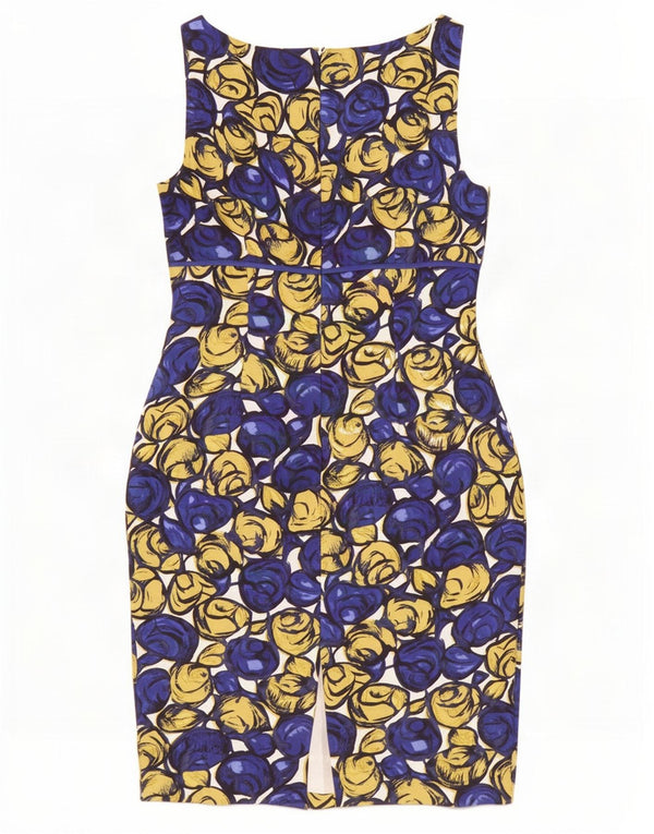 Vestido feminino Hobbs sem mangas com bainha UK 12 seda floral azul médio