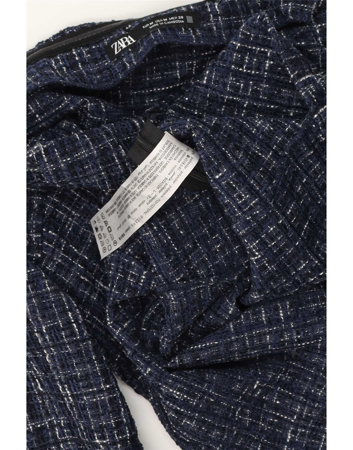 Top feminino Zara com ombro de fora UK 12 poliéster xadrez azul marinho médio