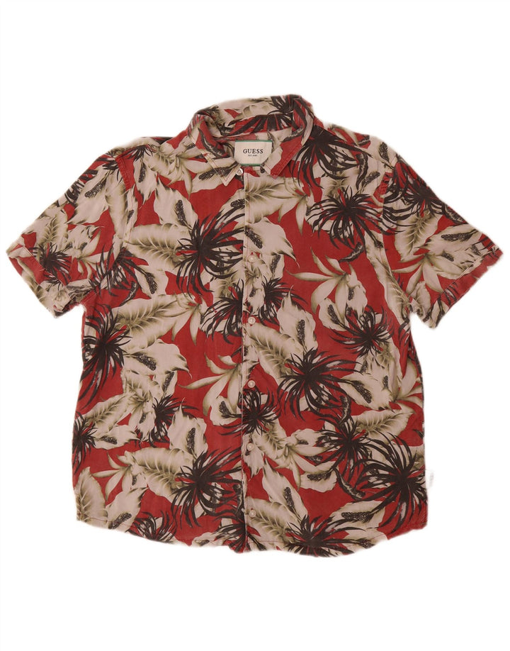 Camisa masculina Guess manga curta regular fit pequena floral vermelha