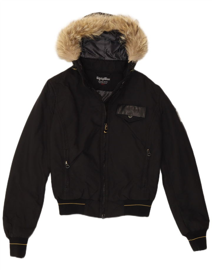 Jaqueta bomber feminina com capuz Refrigiwear UK 10 pequena preta de nylon