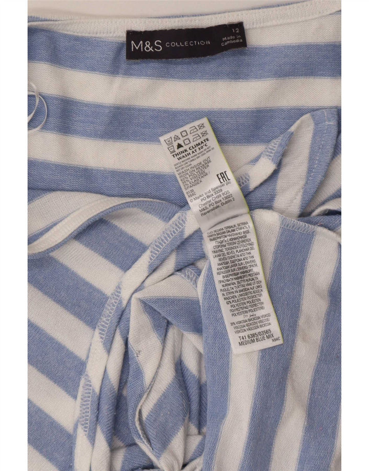 Blusa feminina Marks & Spencer com gravata frontal Reino Unido 12 listrado azul médio