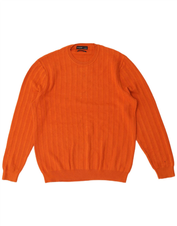 Suéter masculino Marks & Spencer Autograph com gola redonda, grande algodão laranja
