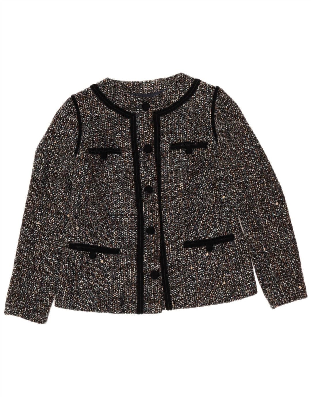 Jaqueta blazer feminina VINTAGE com 5 botões Reino Unido 12 cinza médio manchado