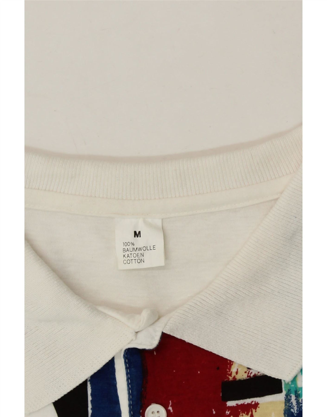 VINTAGE Mens Graphic Polo Shirt Medium White Cotton Vintage Vintage and Second-Hand Vintage from Messina Hembry 