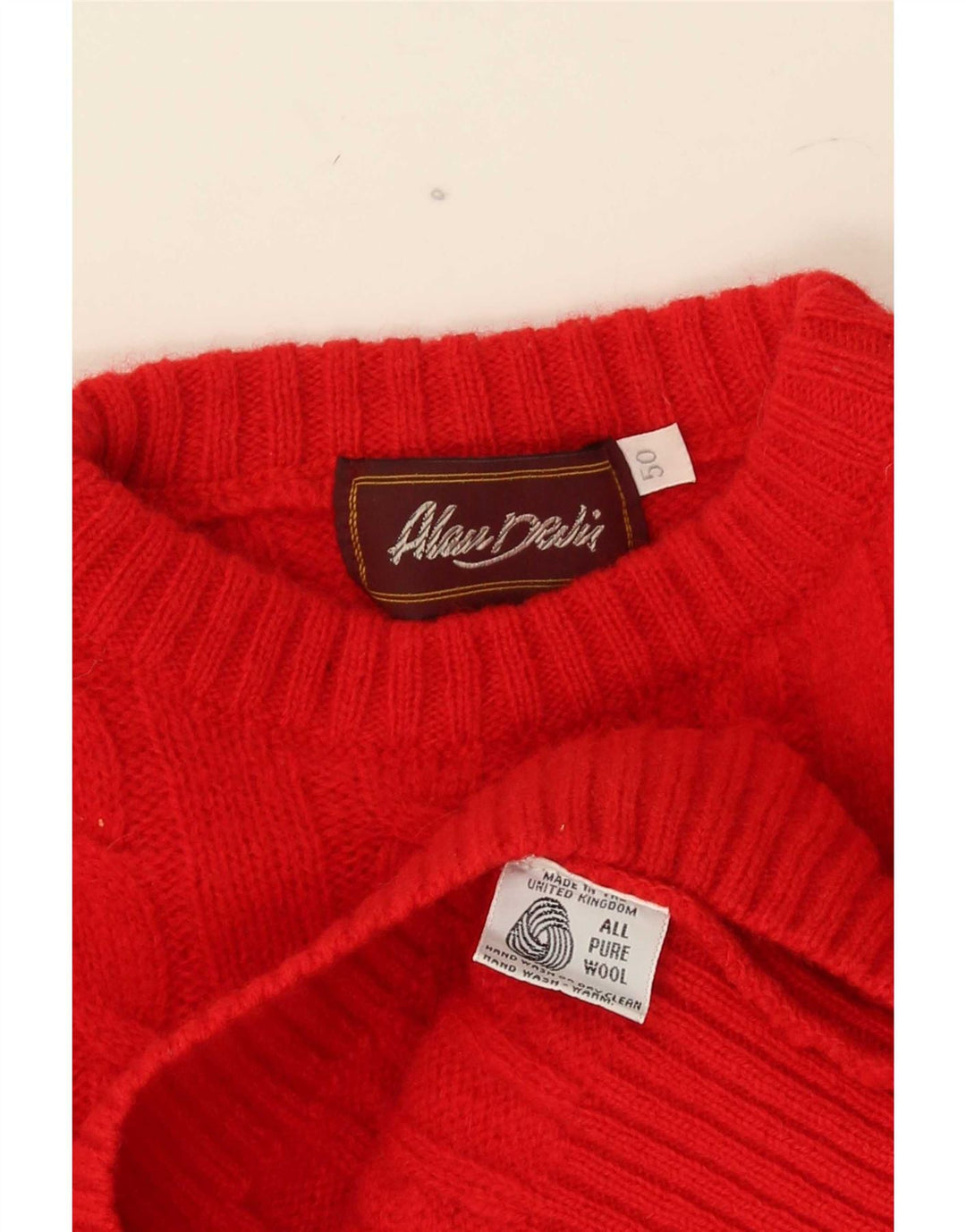 Suéter vintage masculino com gola redonda IT 50 lã vermelha média