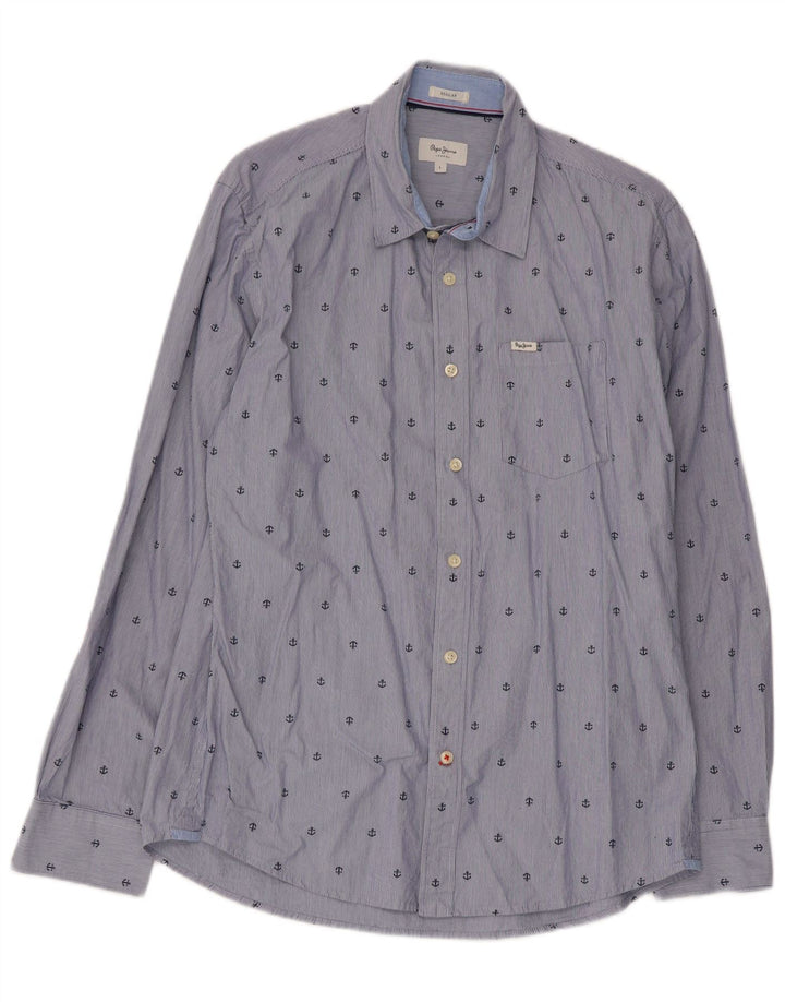 PEPE Jeans Masculino Padrão Abstrato Regular Fit Camisa Grande Risca Azul