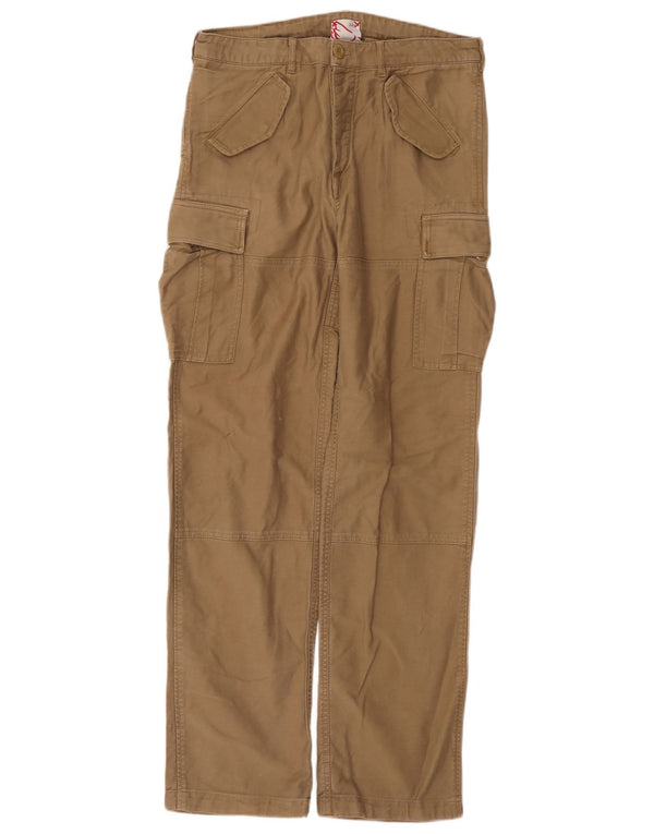 Calças cargo retas masculinas vintage W34 L33 algodão marrom