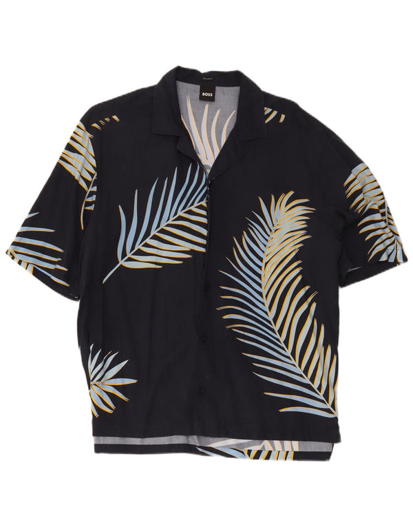 Camisa masculina Hugo Boss manga curta regular fit grande azul marinho floral