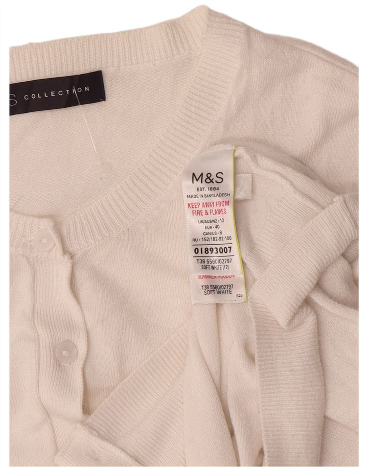 Suéter cardigã feminino Marks & Spencer manga 3/4 Reino Unido 12 médio branco