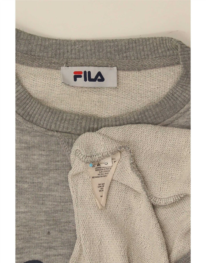 Fila moletom gráfico masculino jumper pequeno algodão manchado cinza