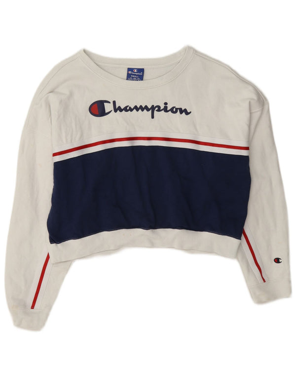 Campeão feminino oversized crop moletom jumper UK 10 pequeno branco